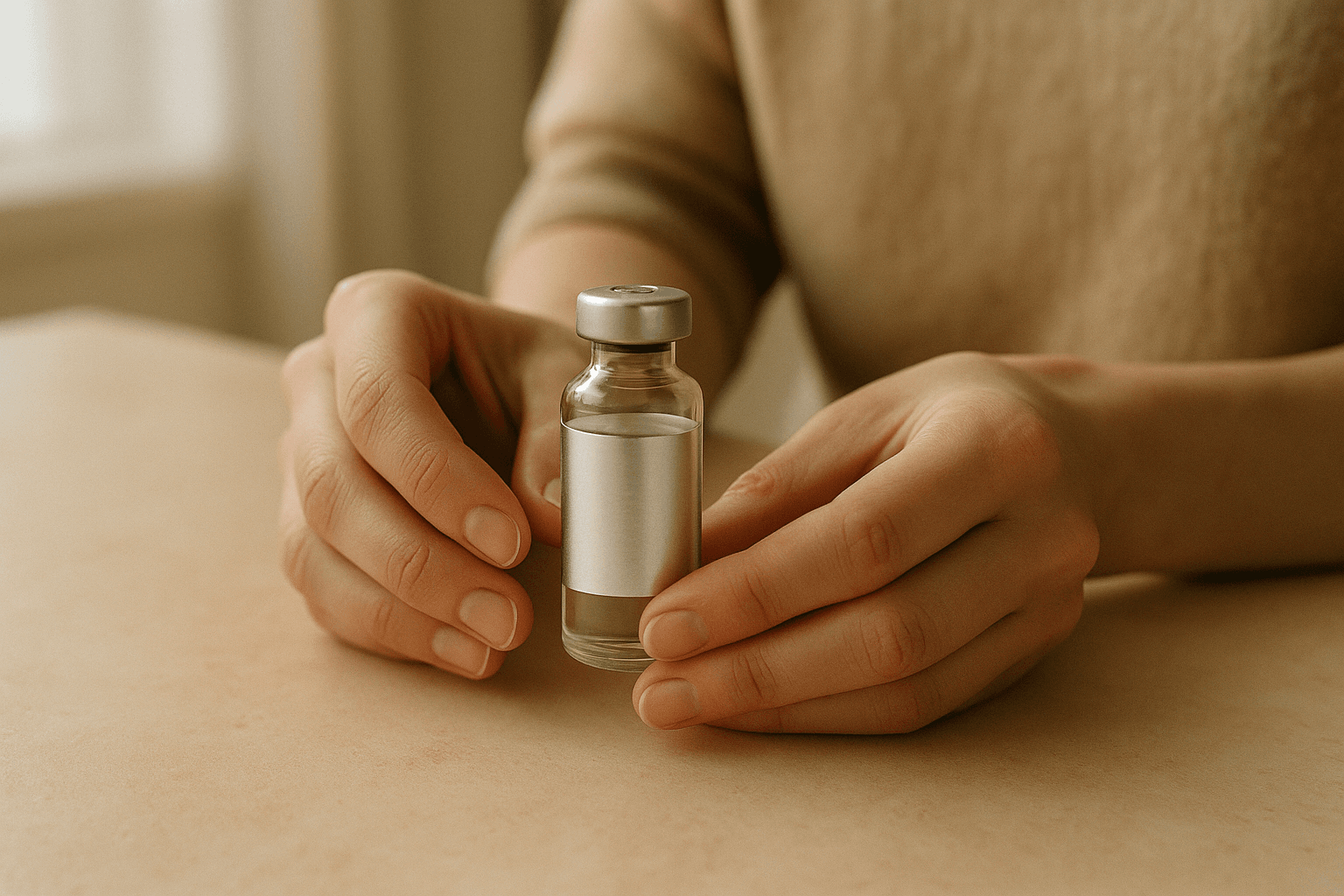 Holding a vial.